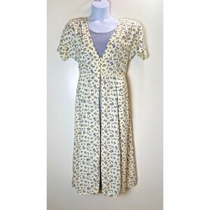 Olivia Rose Women's Dress Size M 10 Yellow Floral with Gingham Cottagecore Fairy